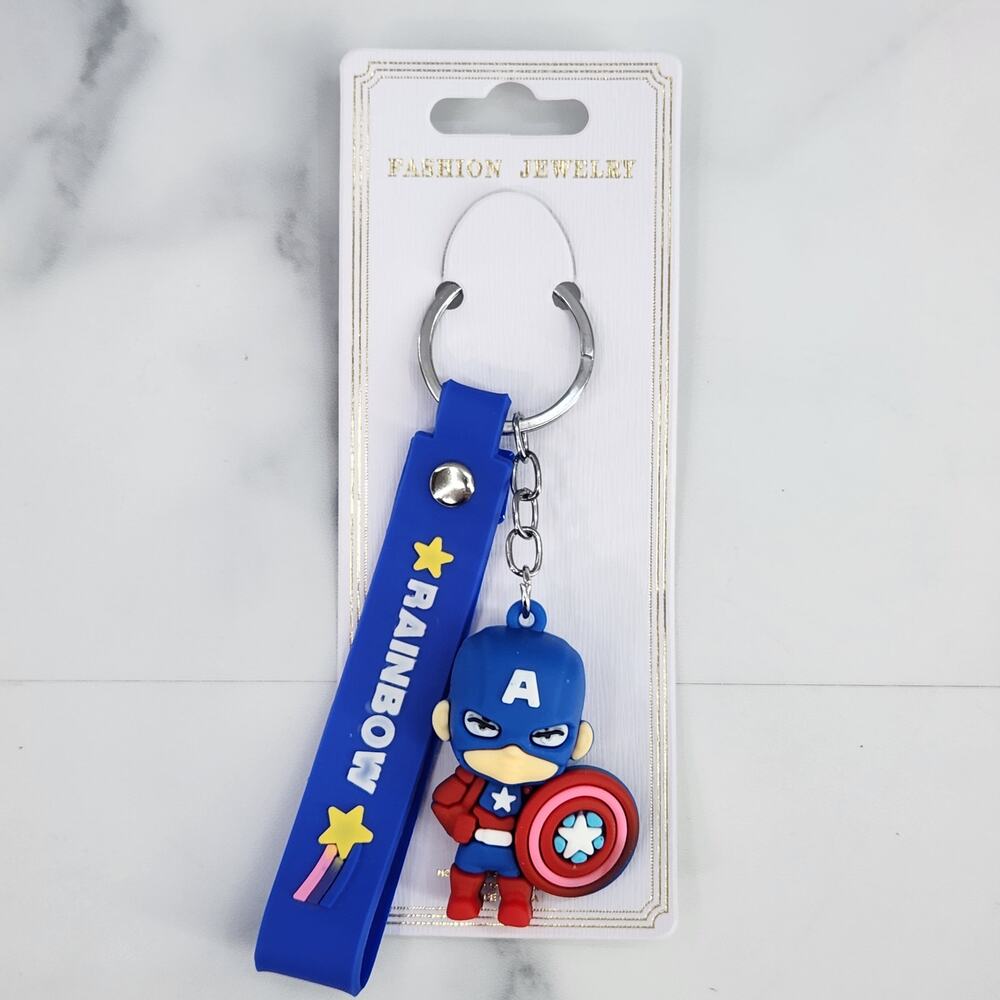 NEW Marvel Captain America Figure Keychain PVC Figure Strap Key Ring Bag Charm